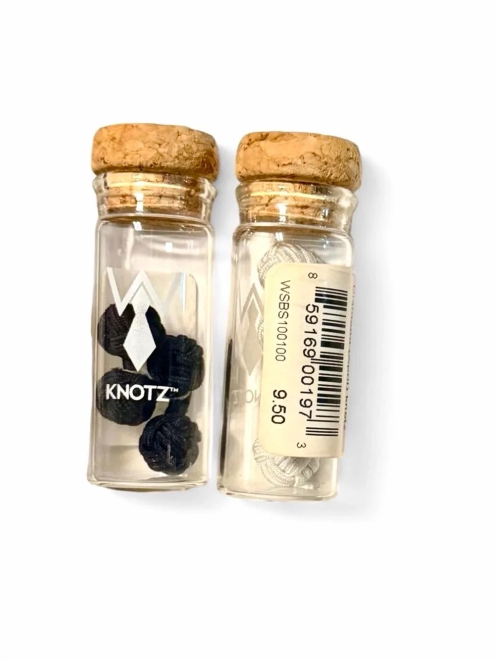 Two Sets of Knotz Fabric Cufflink One Black & One White New in Glass Bottles